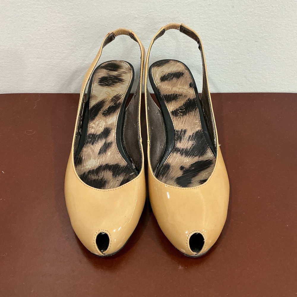 Sam Edelman Peep Toe Leather Slingback Heels Kitten Heel Women's 6M Animal Print